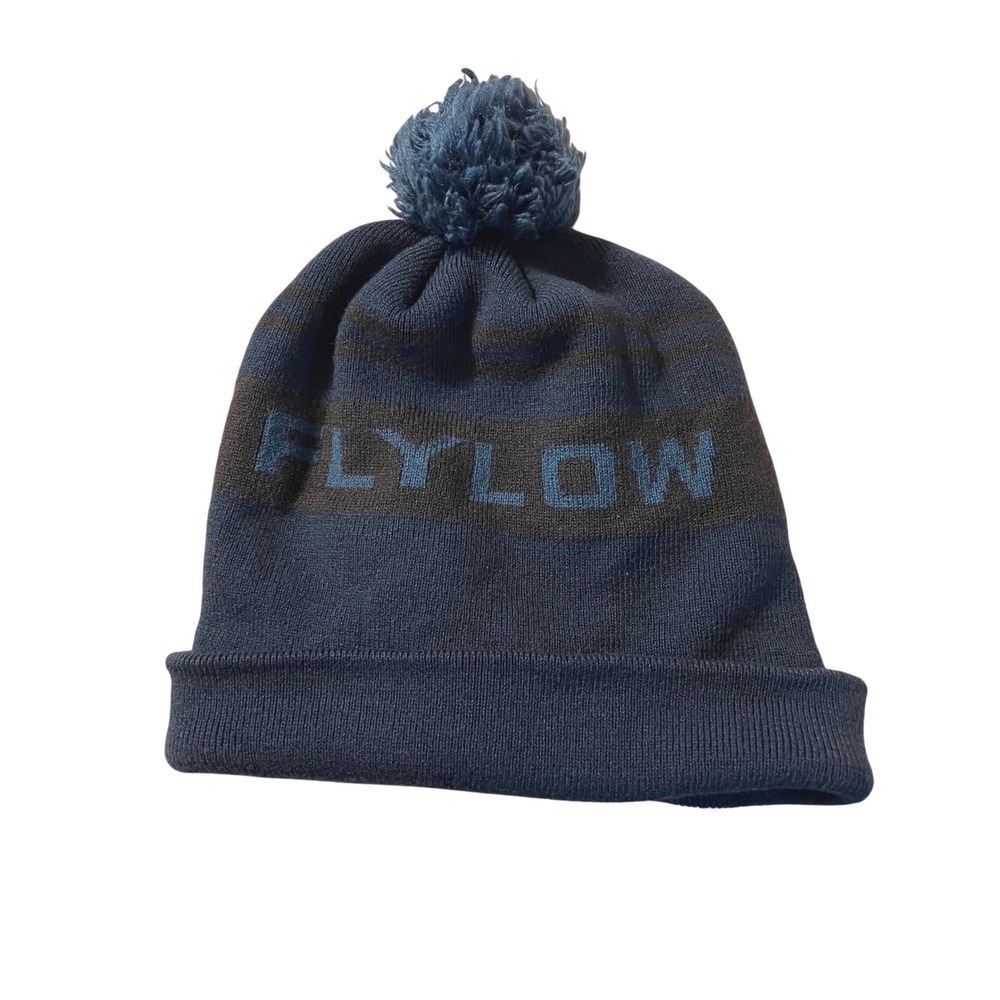 Flylow Gear Pom Beanie Hat Navy Blue Charcoal Grey Knit Winter Ski Snowboard
